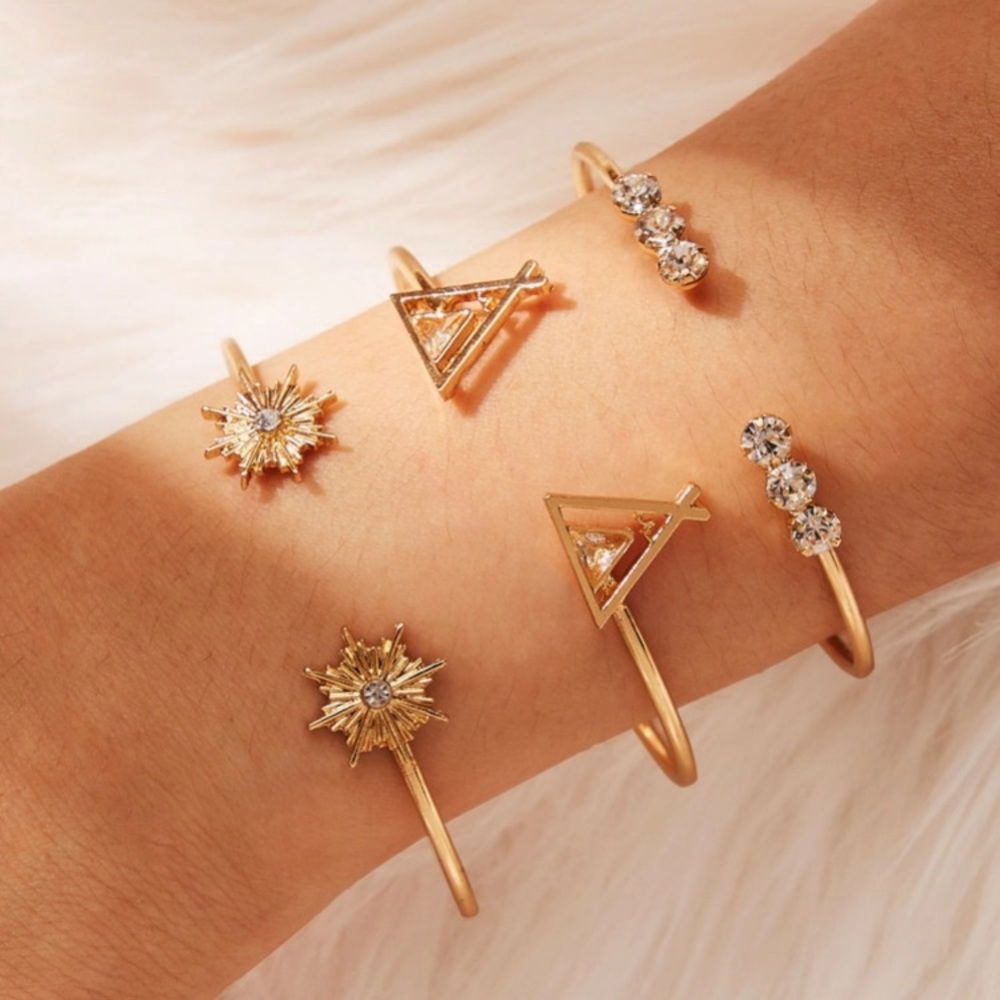 Rhinestone Decor Design Cuff Bangles 3pc